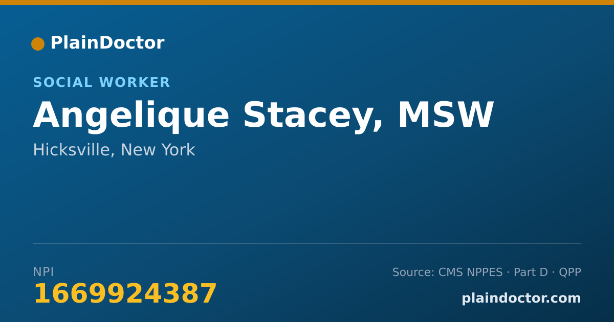 Shareable card for Angelique Stacey, MSW - Social Worker, Hicksville, NY