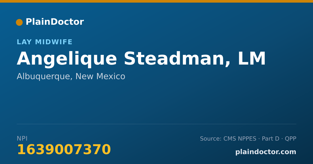 Shareable card for Angelique Steadman, LM - Lay Midwife, Albuquerque, NM