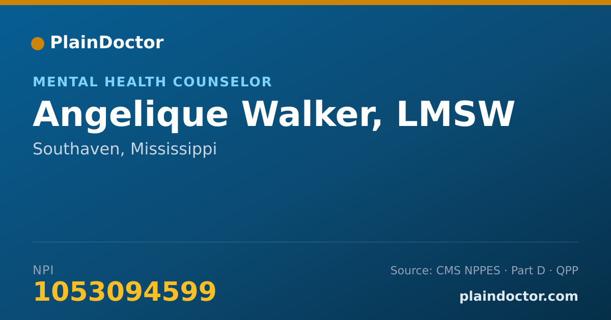 Shareable card for Angelique Walker, LMSW - Mental Health Counselor, Southaven, MS