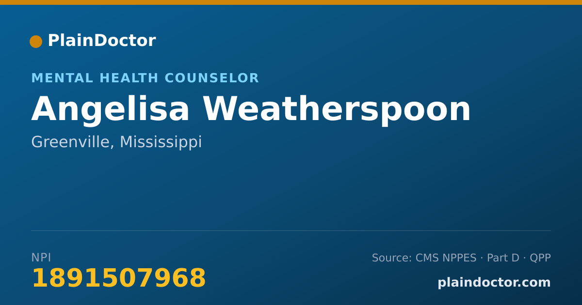 Shareable card for Angelisa Weatherspoon - Mental Health Counselor, Greenville, MS