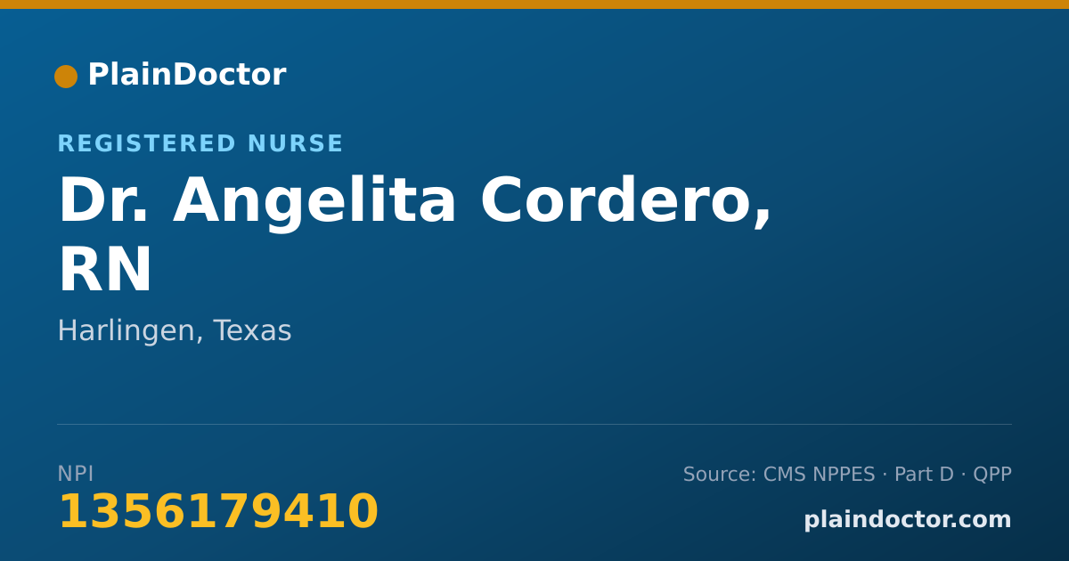 Shareable card for Angelita Cordero, RN - Registered Nurse, Harlingen, TX