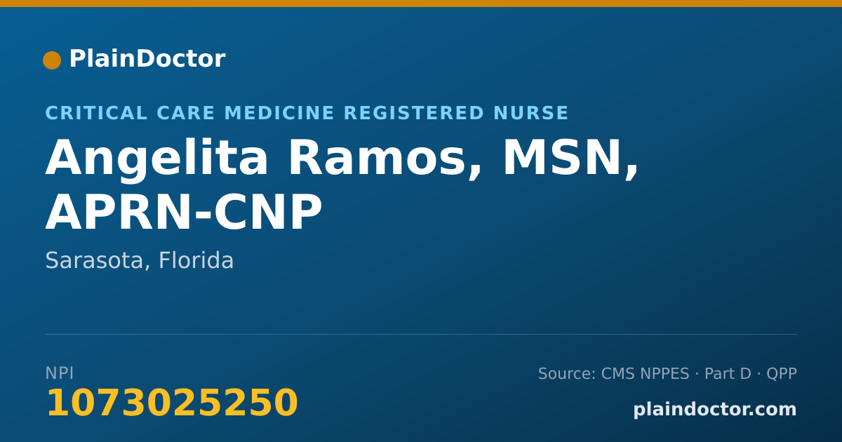 Shareable card for Angelita Ramos, MSN, APRN-CNP - Critical Care Medicine Registered Nurse, Sarasota, FL