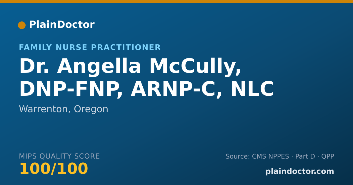 Shareable card for Angella McCully, DNP-FNP, ARNP-C, NLC - Family Nurse Practitioner, Warrenton, OR