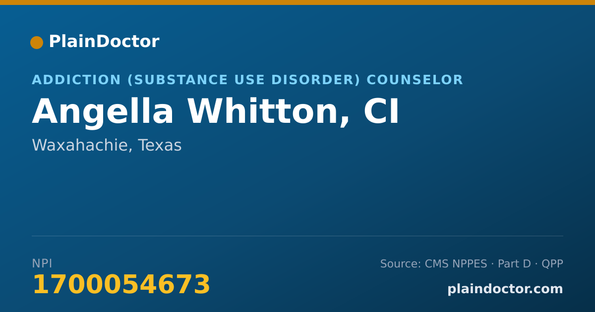 Shareable card for Angella Whitton, CI - Addiction (Substance Use Disorder) Counselor, Waxahachie, TX