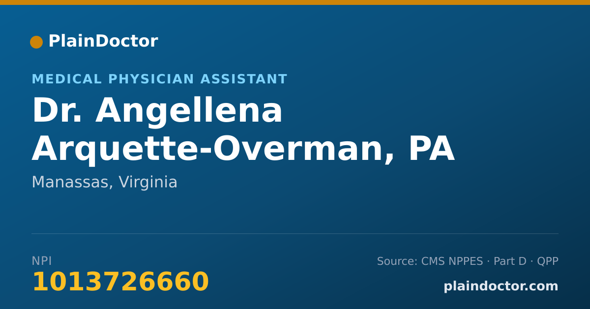 Shareable card for Angellena Arquette-Overman, PA - Medical Physician Assistant, Manassas, VA