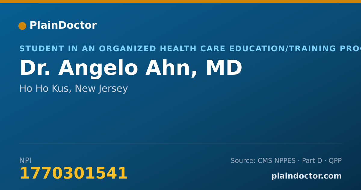 Shareable card for Angelo Ahn, MD - Student in an Organized Health Care Education/Training Program, Ho Ho Kus, NJ