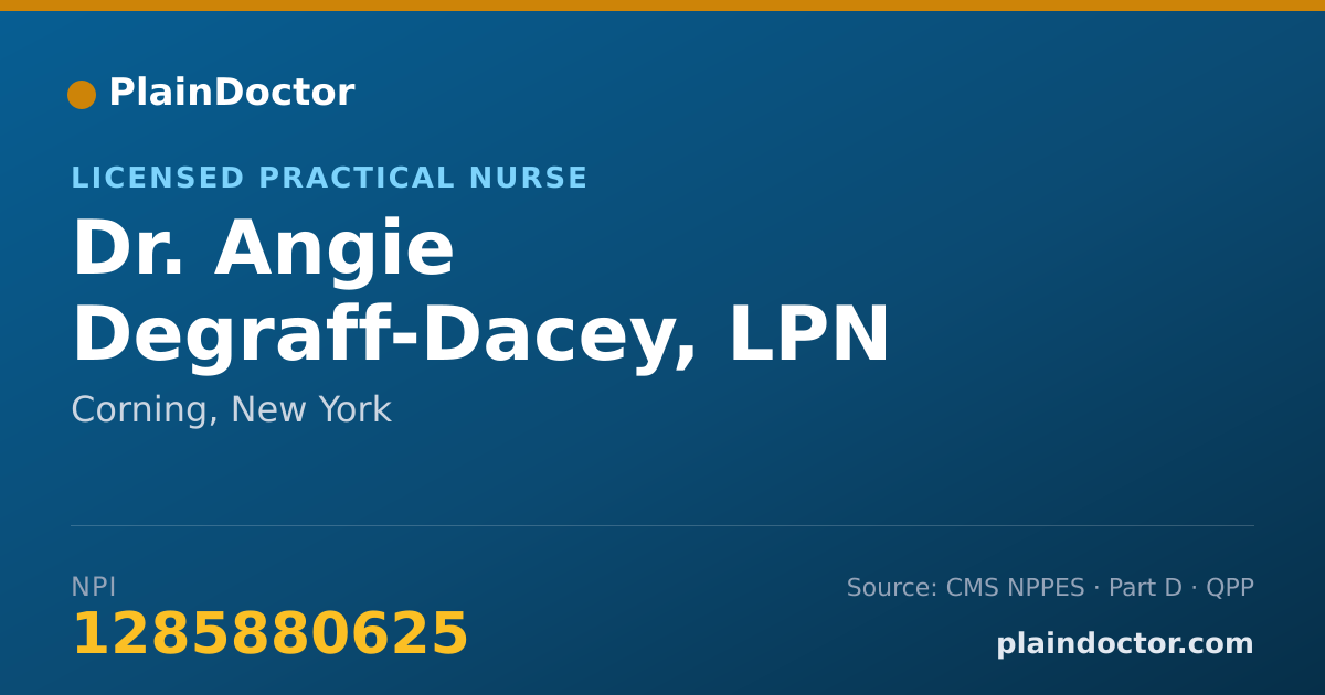 Shareable card for Angie Degraff-Dacey, LPN - Licensed Practical Nurse, Corning, NY