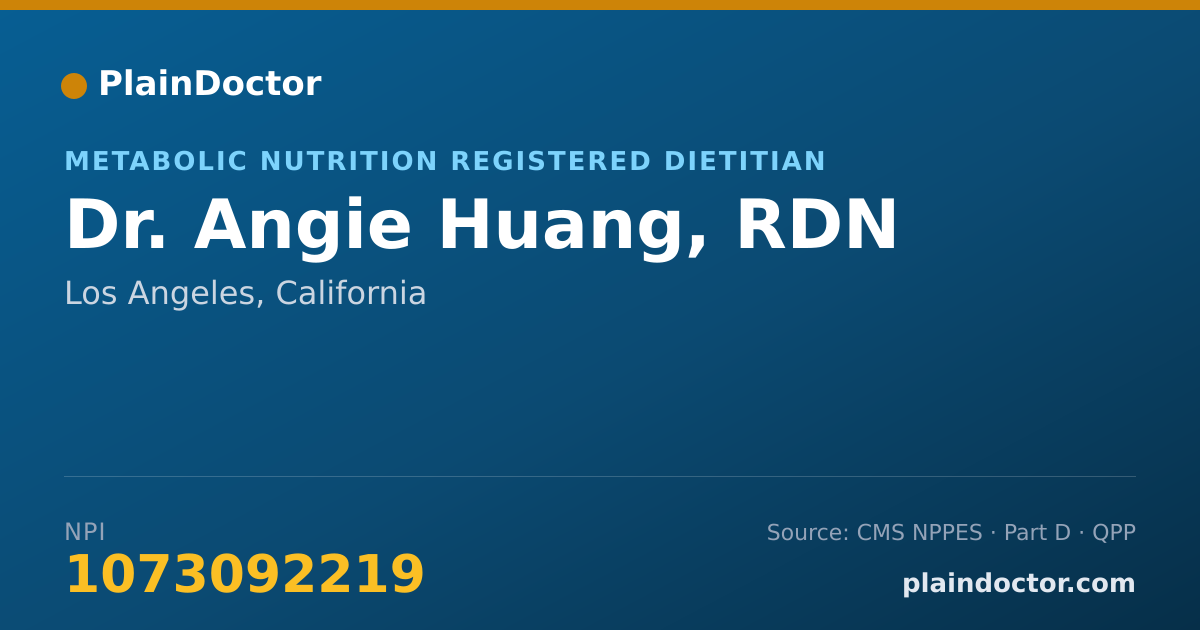 Shareable card for Angie Huang, RDN - Metabolic Nutrition Registered Dietitian, Los Angeles, CA