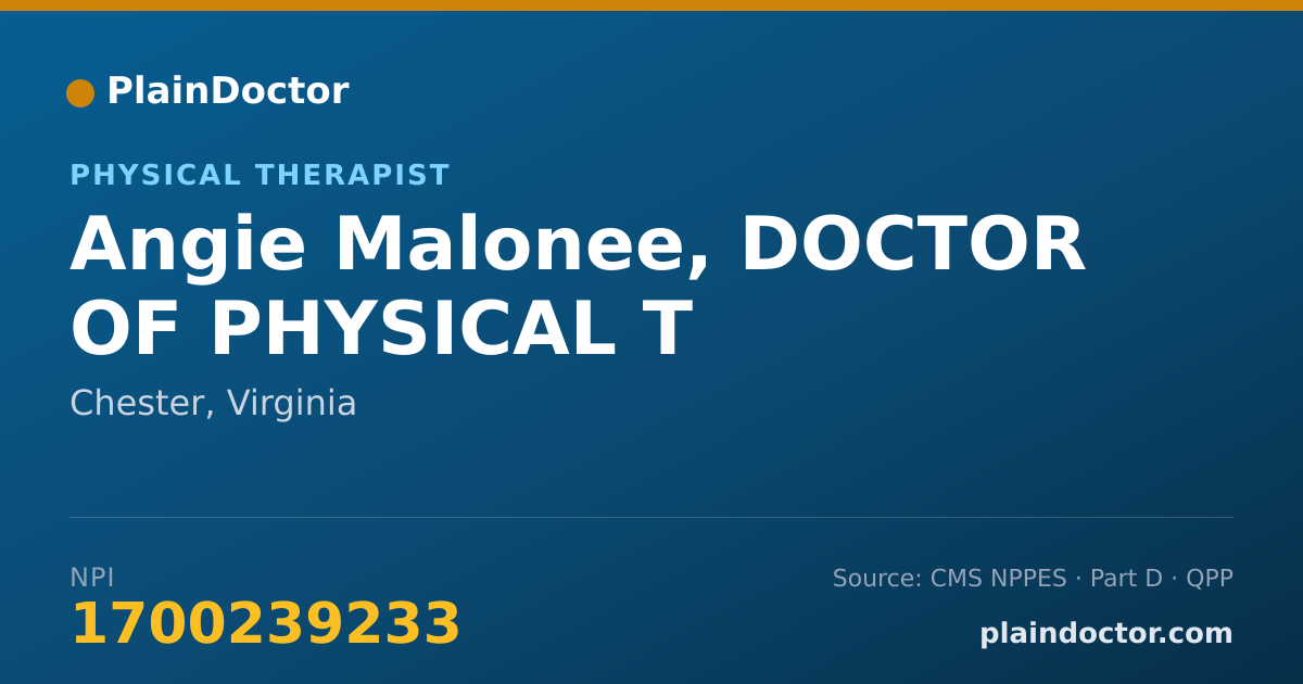 Shareable card for Angie Malonee, DOCTOR OF PHYSICAL T - Physical Therapist, Chester, VA
