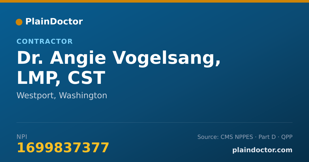 Shareable card for Angie Vogelsang, LMP, CST - Contractor, Westport, WA