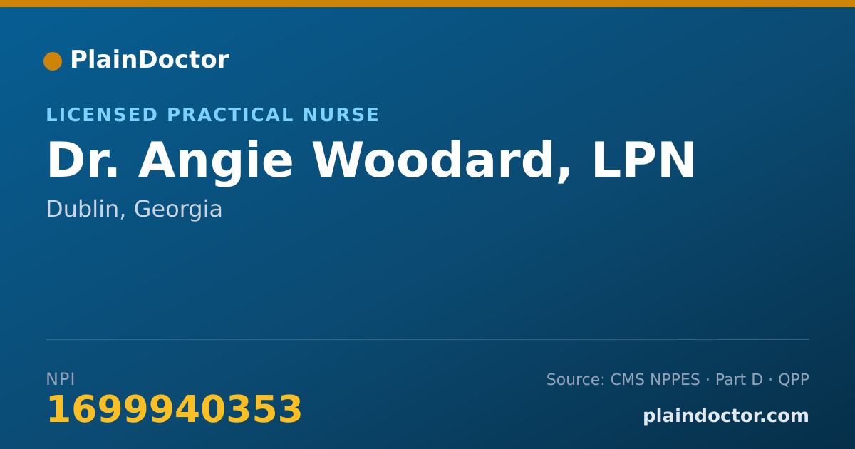 Shareable card for Angie Woodard, LPN - Licensed Practical Nurse, Dublin, GA