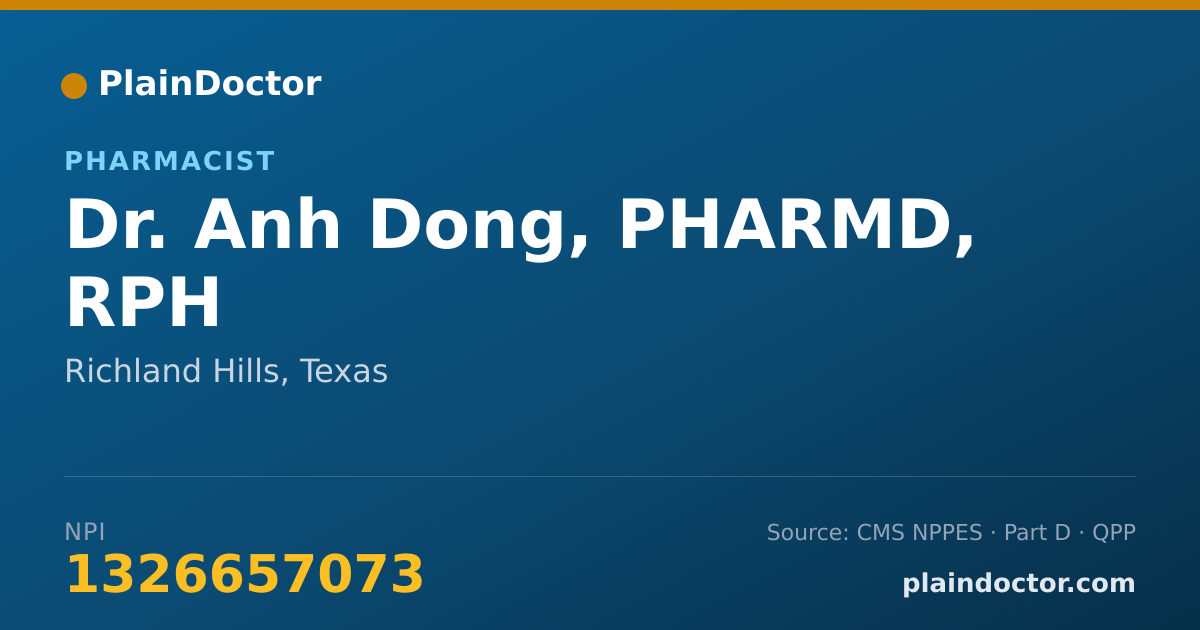 Shareable card for Anh Dong, PHARMD, RPH - Pharmacist, Richland Hills, TX