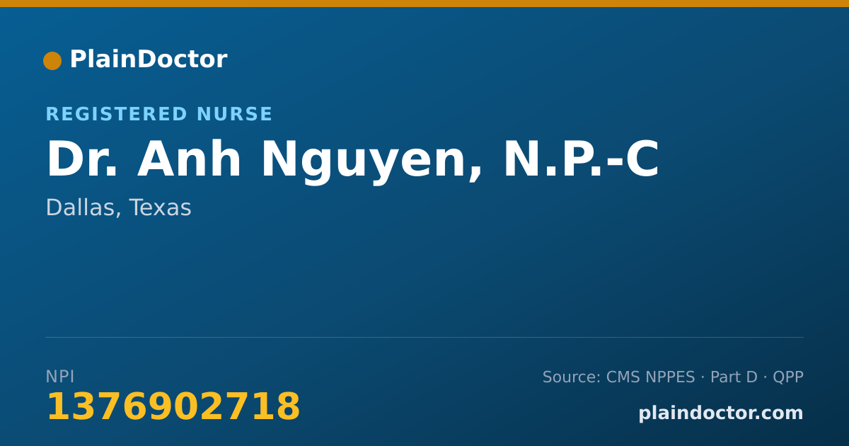 Shareable card for Anh Nguyen, N.P.-C - Registered Nurse, Dallas, TX