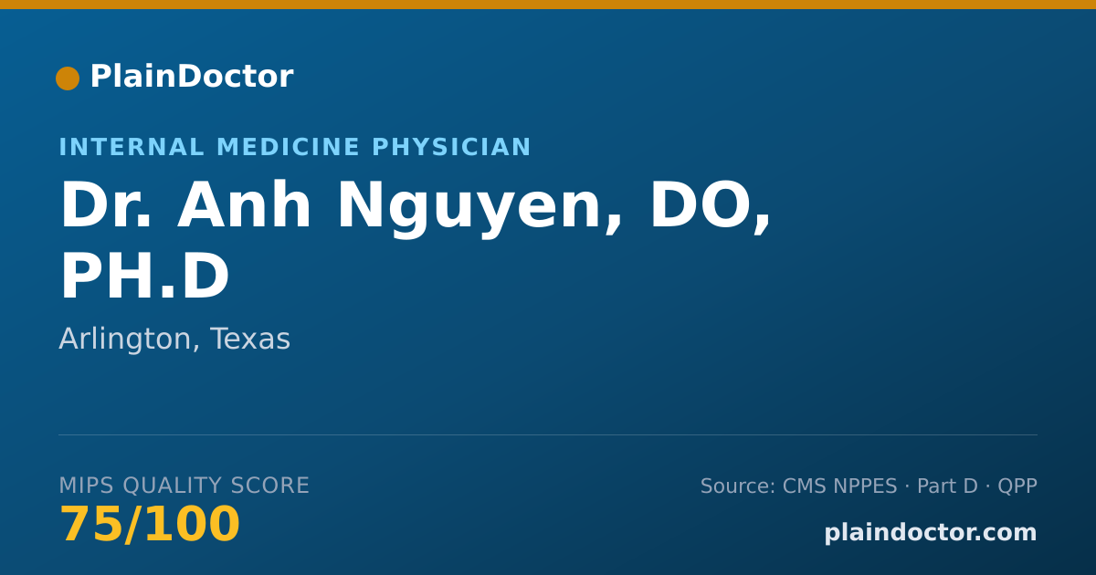 Shareable card for Anh Nguyen, DO, PH.D - Internal Medicine Physician, Arlington, TX