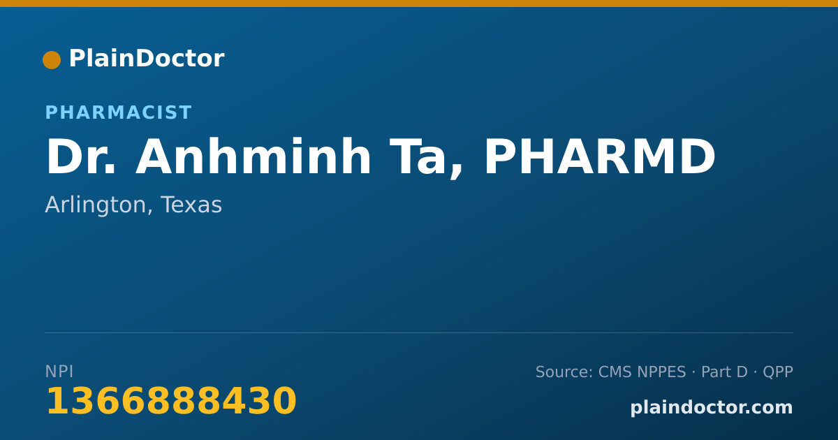 Shareable card for Anhminh Ta, PHARMD - Pharmacist, Arlington, TX