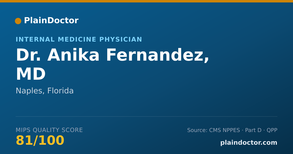 Shareable card for Anika Fernandez, MD - Internal Medicine Physician, Naples, FL