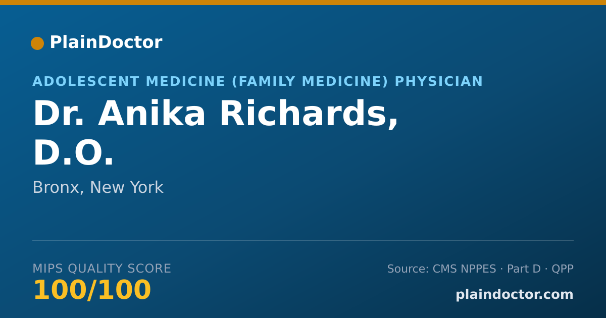 Shareable card for Anika Richards, D.O. - Adolescent Medicine (Family Medicine) Physician, Bronx, NY