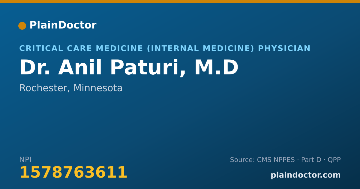 Shareable card for Anil Paturi, M.D - Critical Care Medicine (Internal Medicine) Physician, Rochester, MN