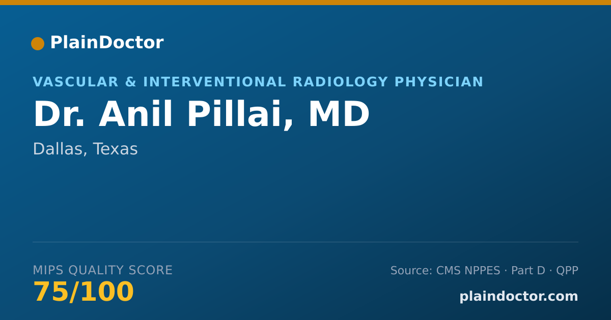 Shareable card for Anil Pillai, MD - Vascular & Interventional Radiology Physician, Dallas, TX