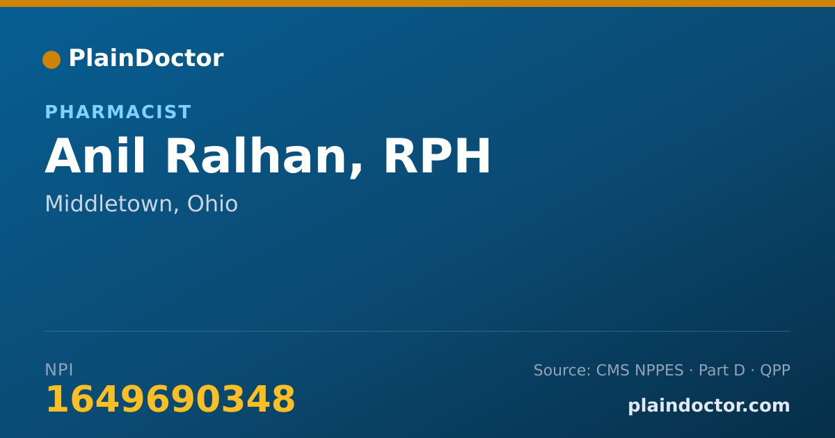 Shareable card for Anil Ralhan, RPH - Pharmacist, Middletown, OH