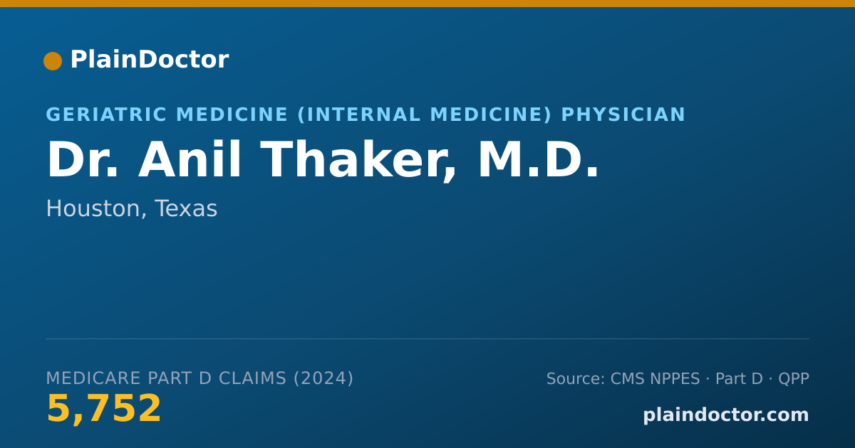 Shareable card for Anil Thaker, M.D. - Geriatric Medicine (Internal Medicine) Physician, Houston, TX