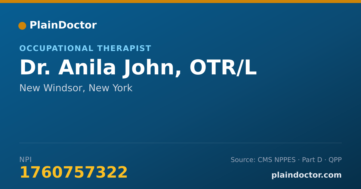 Shareable card for Anila John, OTR/L - Occupational Therapist, New Windsor, NY