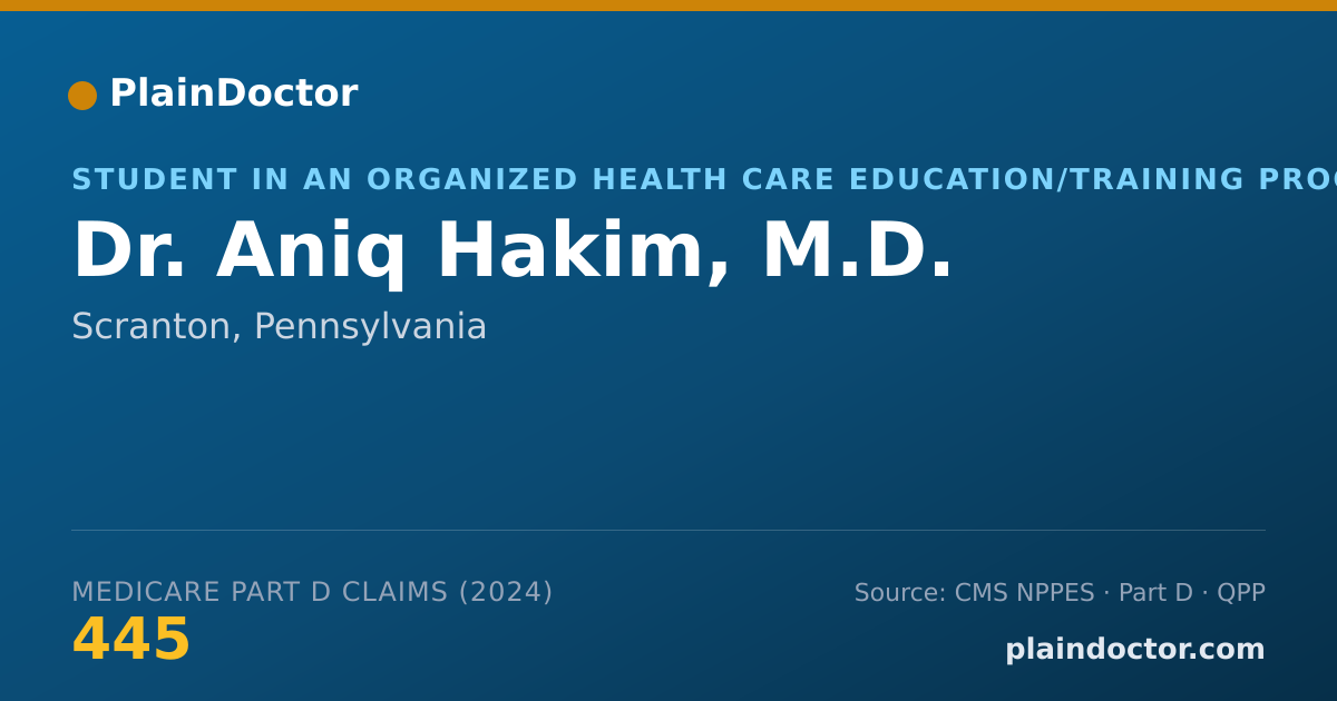 Shareable card for Aniq Hakim, M.D. - Student in an Organized Health Care Education/Training Program, Scranton, PA