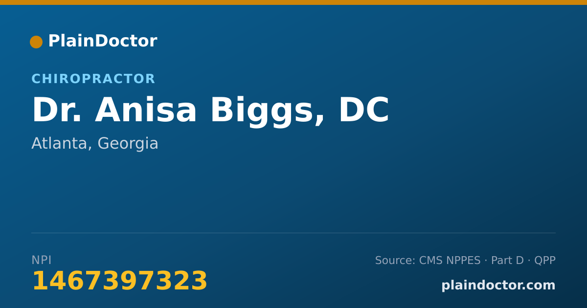 Shareable card for Anisa Biggs, DC - Chiropractor, Atlanta, GA