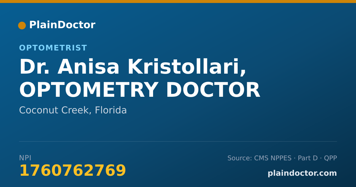 Shareable card for Anisa Kristollari, OPTOMETRY DOCTOR - Optometrist, Coconut Creek, FL