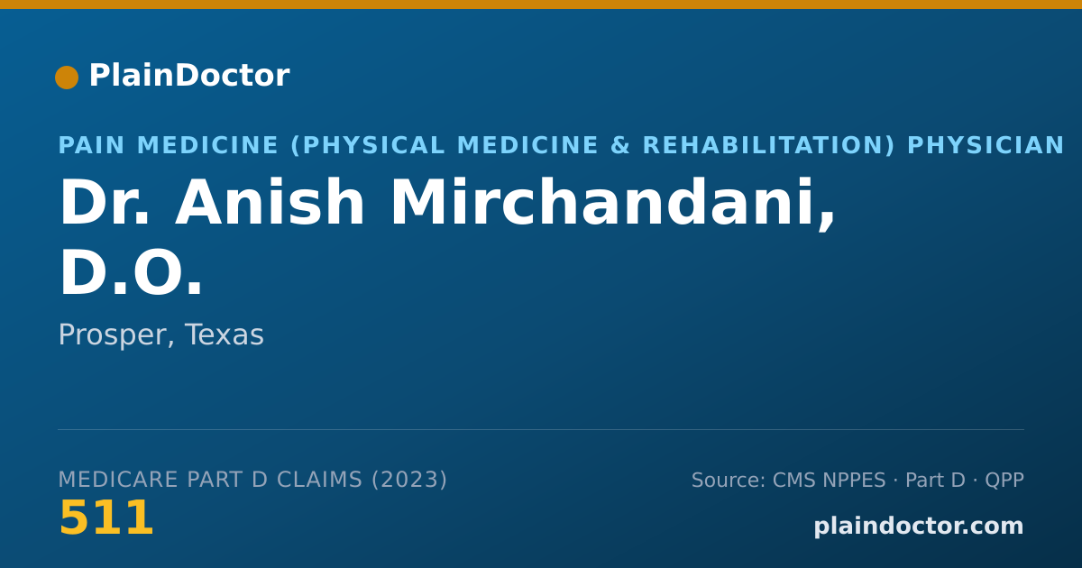Shareable card for Anish Mirchandani, D.O. - Pain Medicine (Physical Medicine & Rehabilitation) Physician, Prosper, TX