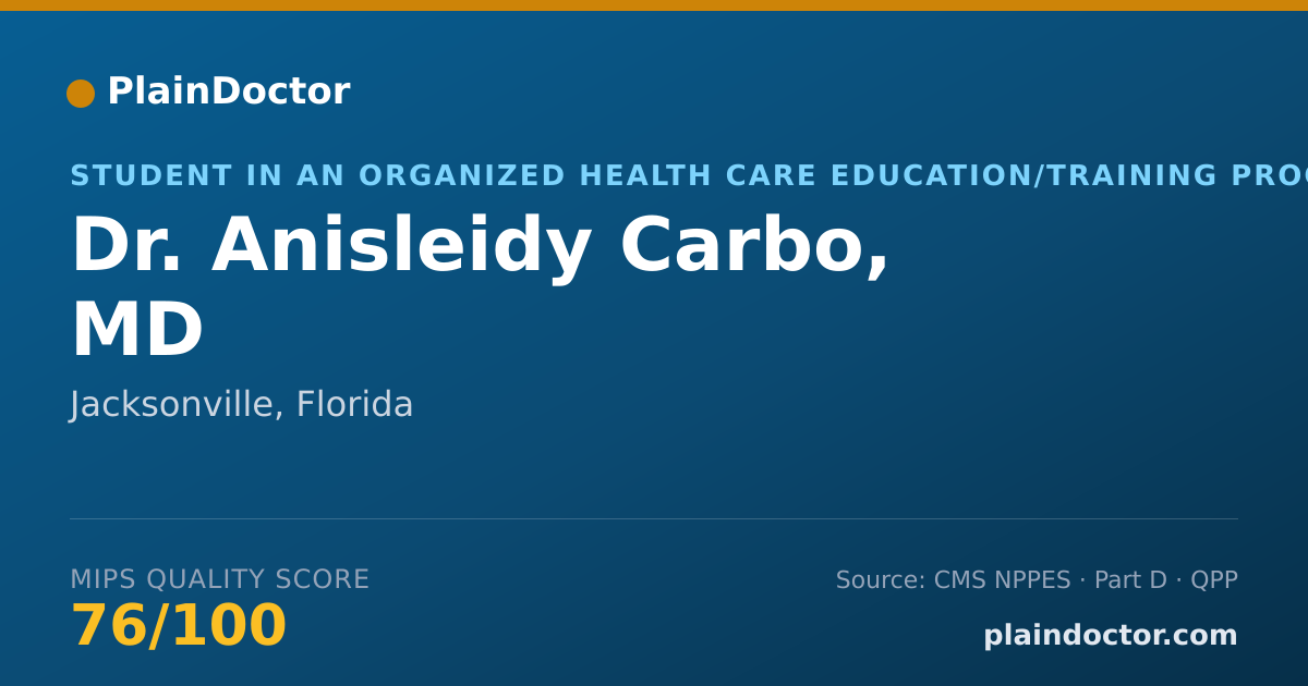 Shareable card for Anisleidy Carbo, MD - Student in an Organized Health Care Education/Training Program, Jacksonville, FL