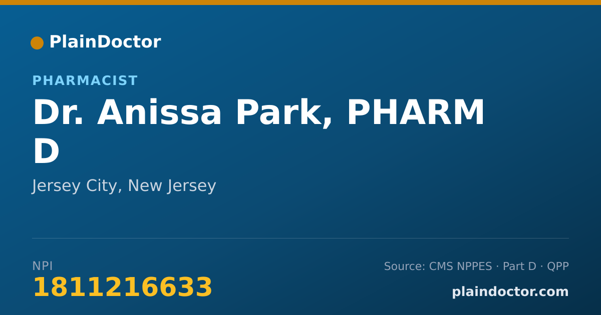Shareable card for Anissa Park, PHARM D - Pharmacist, Jersey City, NJ