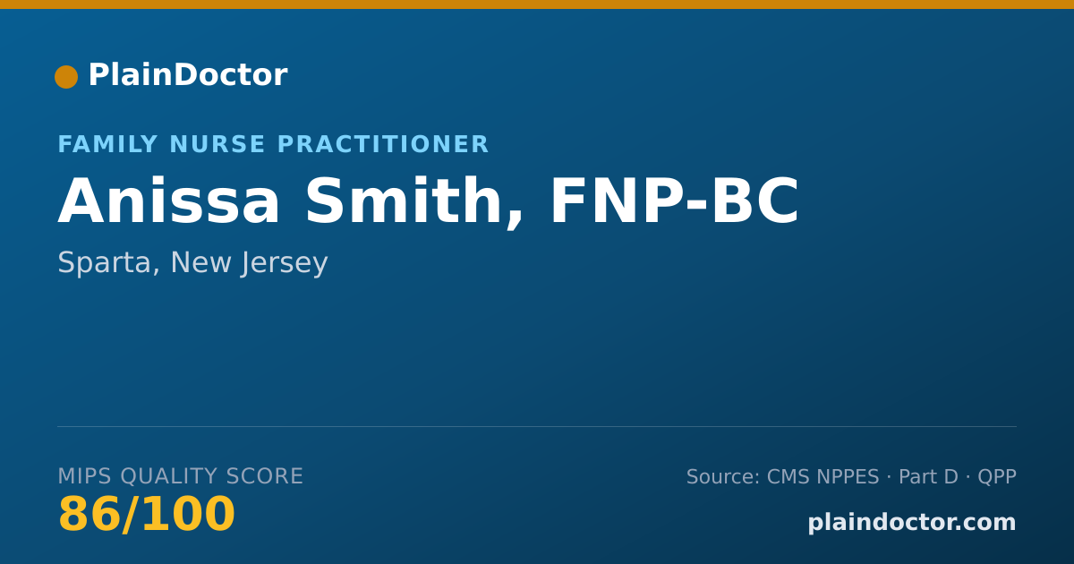 Shareable card for Anissa Smith, FNP-BC - Family Nurse Practitioner, Sparta, NJ