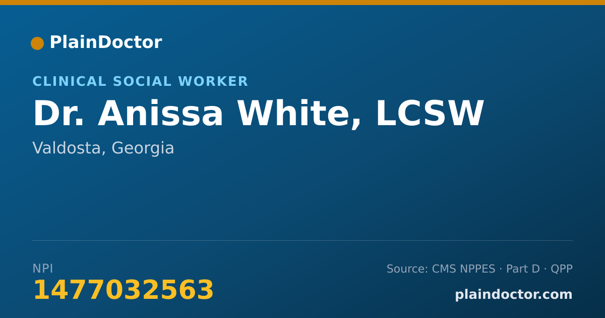 Shareable card for Anissa White, LCSW - Clinical Social Worker, Valdosta, GA