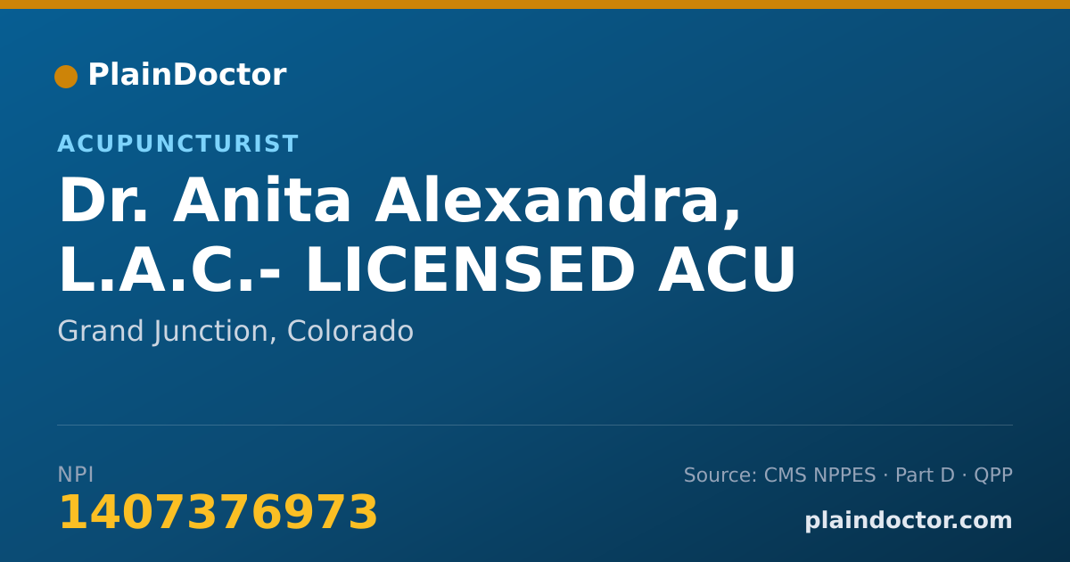 Shareable card for Anita Alexandra, L.A.C.- LICENSED ACU - Acupuncturist, Grand Junction, CO