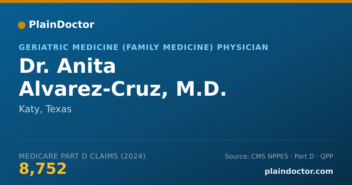 Shareable card for Anita Alvarez-Cruz, M.D. - Geriatric Medicine (Family Medicine) Physician, Katy, TX