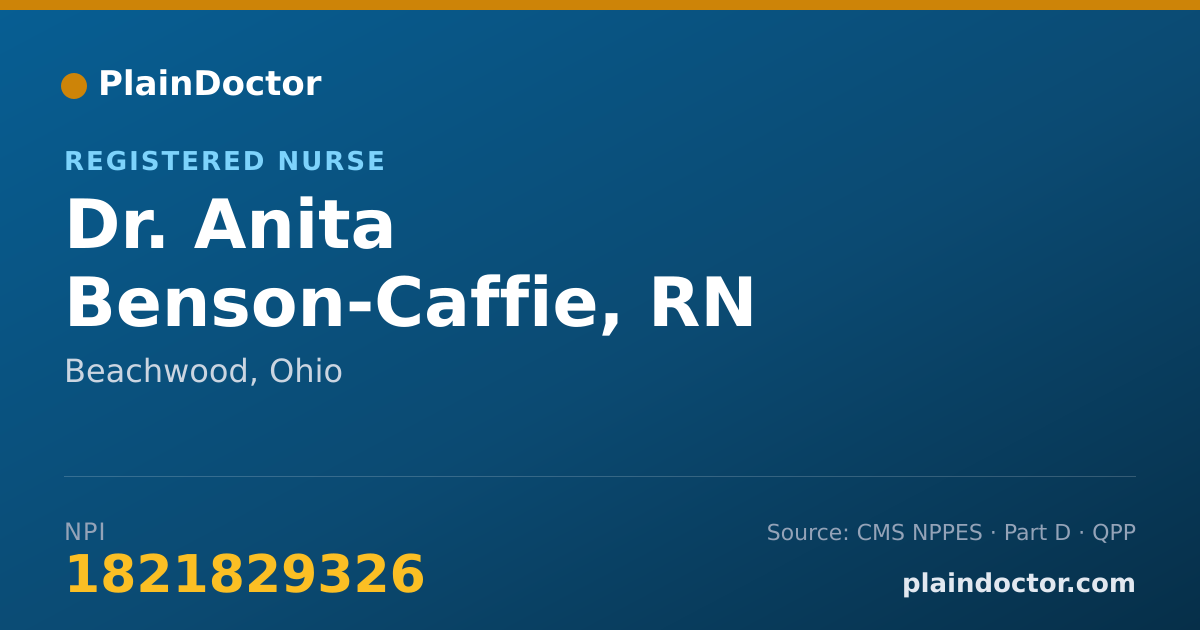 Shareable card for Anita Benson-Caffie, RN - Registered Nurse, Beachwood, OH