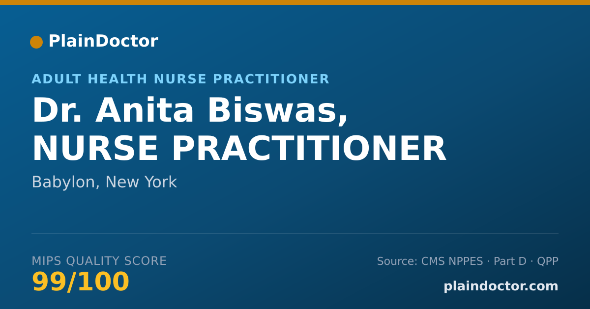 Shareable card for Anita Biswas, NURSE PRACTITIONER - Adult Health Nurse Practitioner, Babylon, NY
