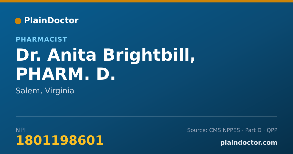 Shareable card for Anita Brightbill, PHARM. D. - Pharmacist, Salem, VA