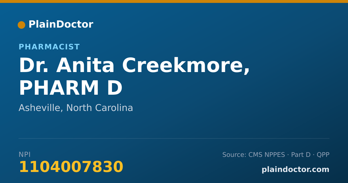 Shareable card for Anita Creekmore, PHARM D - Pharmacist, Asheville, NC