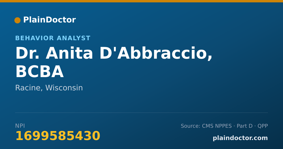Shareable card for Anita D'Abbraccio, BCBA - Behavior Analyst, Racine, WI