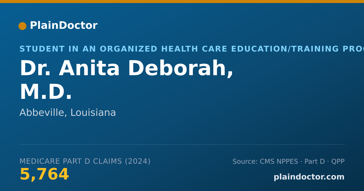 Shareable card for Anita Deborah, M.D. - Student in an Organized Health Care Education/Training Program, Abbeville, LA