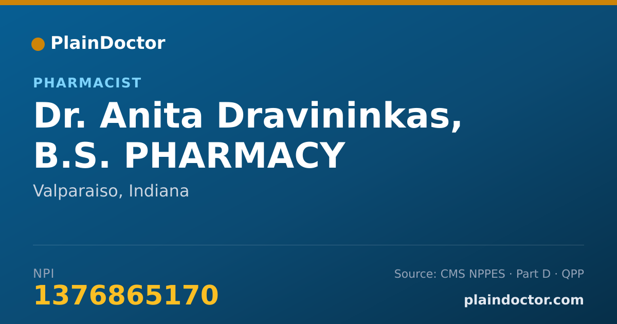 Shareable card for Anita Dravininkas, B.S. PHARMACY - Pharmacist, Valparaiso, IN