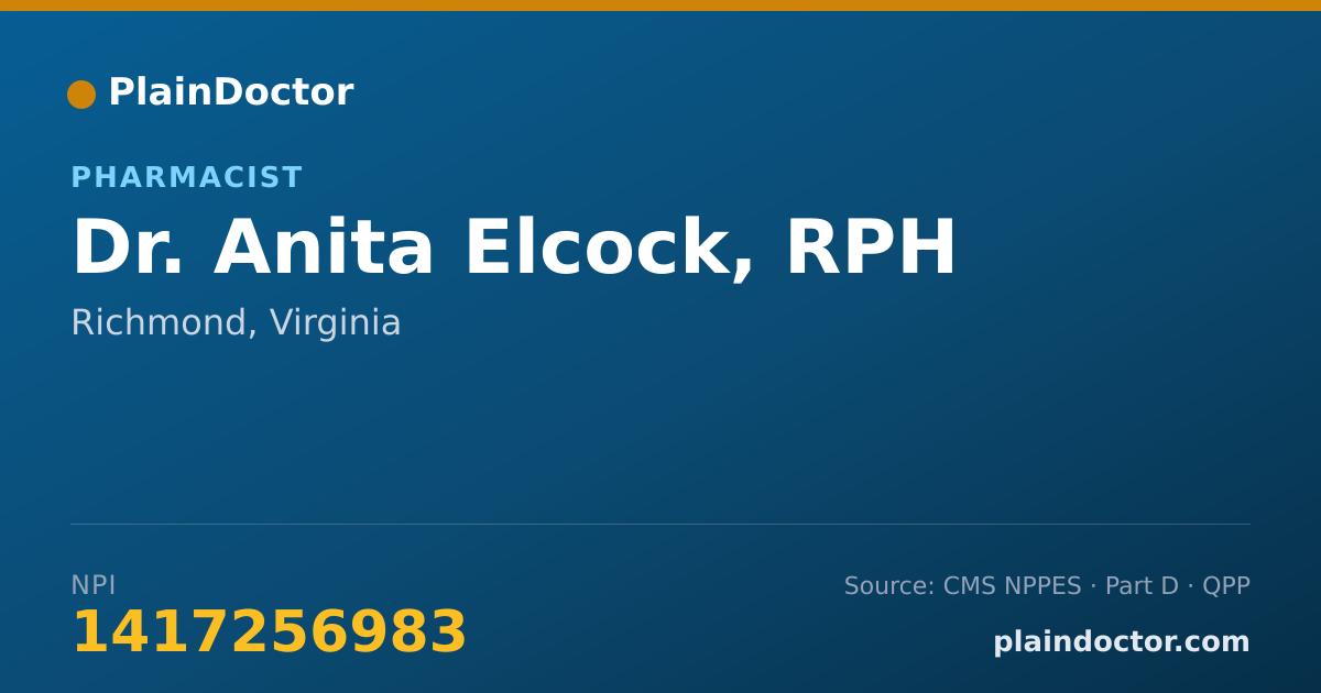 Shareable card for Anita Elcock, RPH - Pharmacist, Richmond, VA