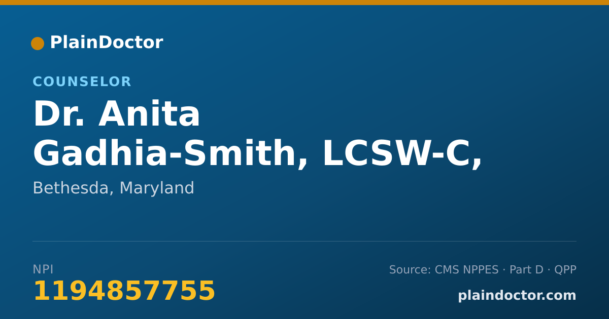 Shareable card for Anita Gadhia-Smith, LCSW-C, LICSW - Counselor, Bethesda, MD