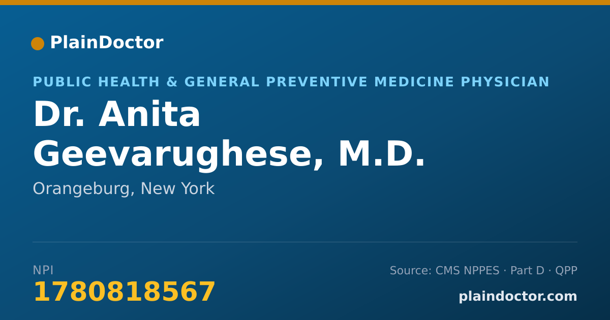 Shareable card for Anita Geevarughese, M.D. - Public Health & General Preventive Medicine Physician, Orangeburg, NY