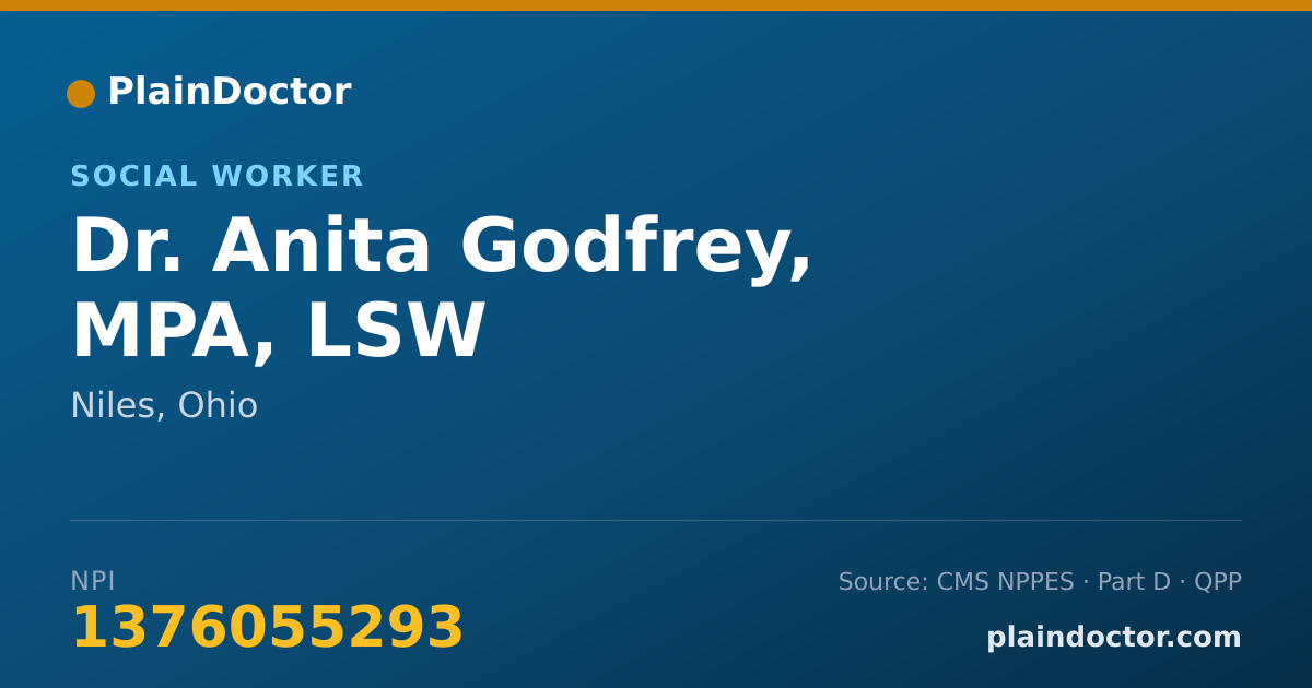 Shareable card for Anita Godfrey, MPA, LSW - Social Worker, Niles, OH