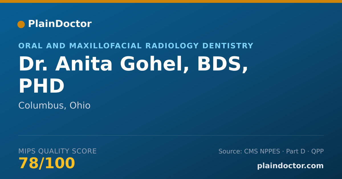 Shareable card for Anita Gohel, BDS, PHD - Oral and Maxillofacial Radiology Dentistry, Columbus, OH