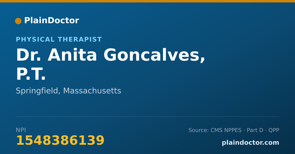 Shareable card for Anita Goncalves, P.T. - Physical Therapist, Springfield, MA