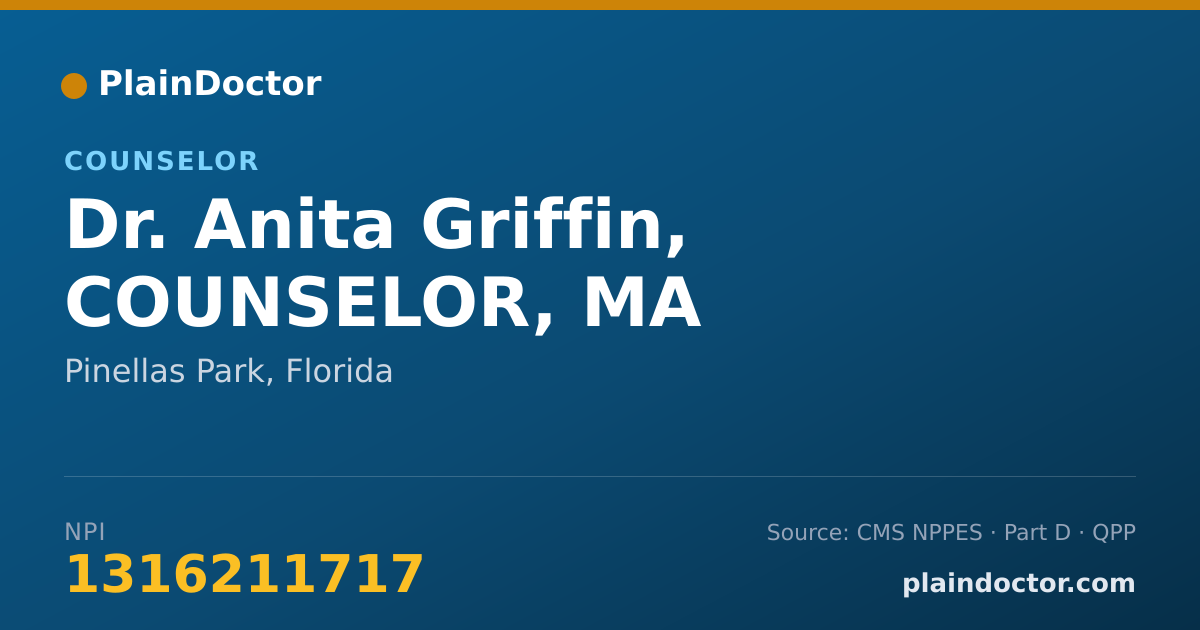 Shareable card for Anita Griffin, COUNSELOR, MA - Counselor, Pinellas Park, FL